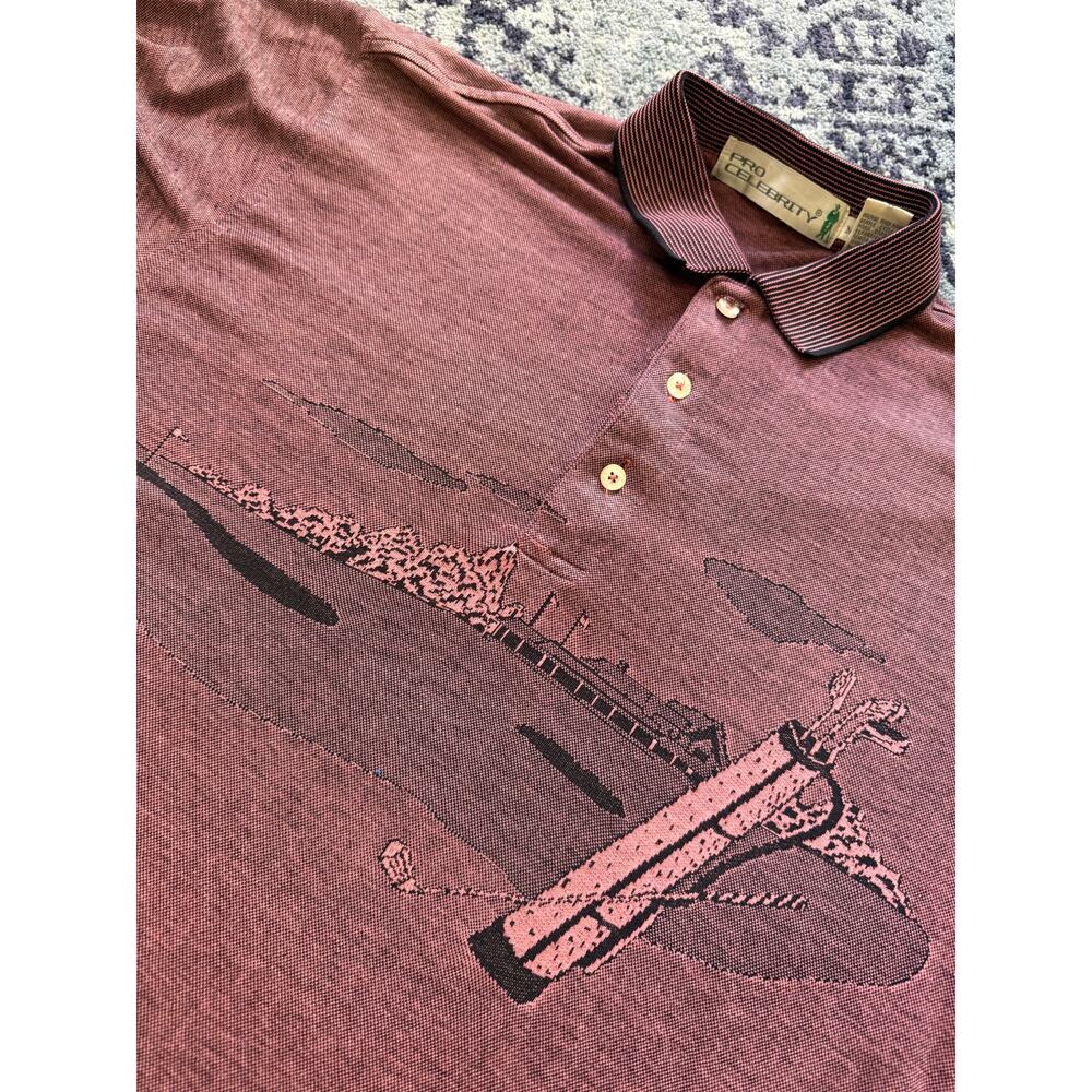 Pro Celebrity | Red/Black Knit Golf Graphic Vintage Sz Medium Men’s Polo Preppy